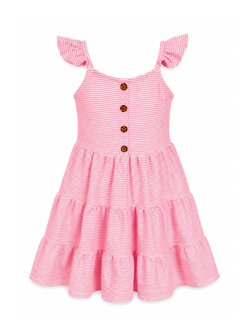 Fabkids Hot Pink & White Striped Tiered Ruffle Cap Sleeve Dress Size 10/12